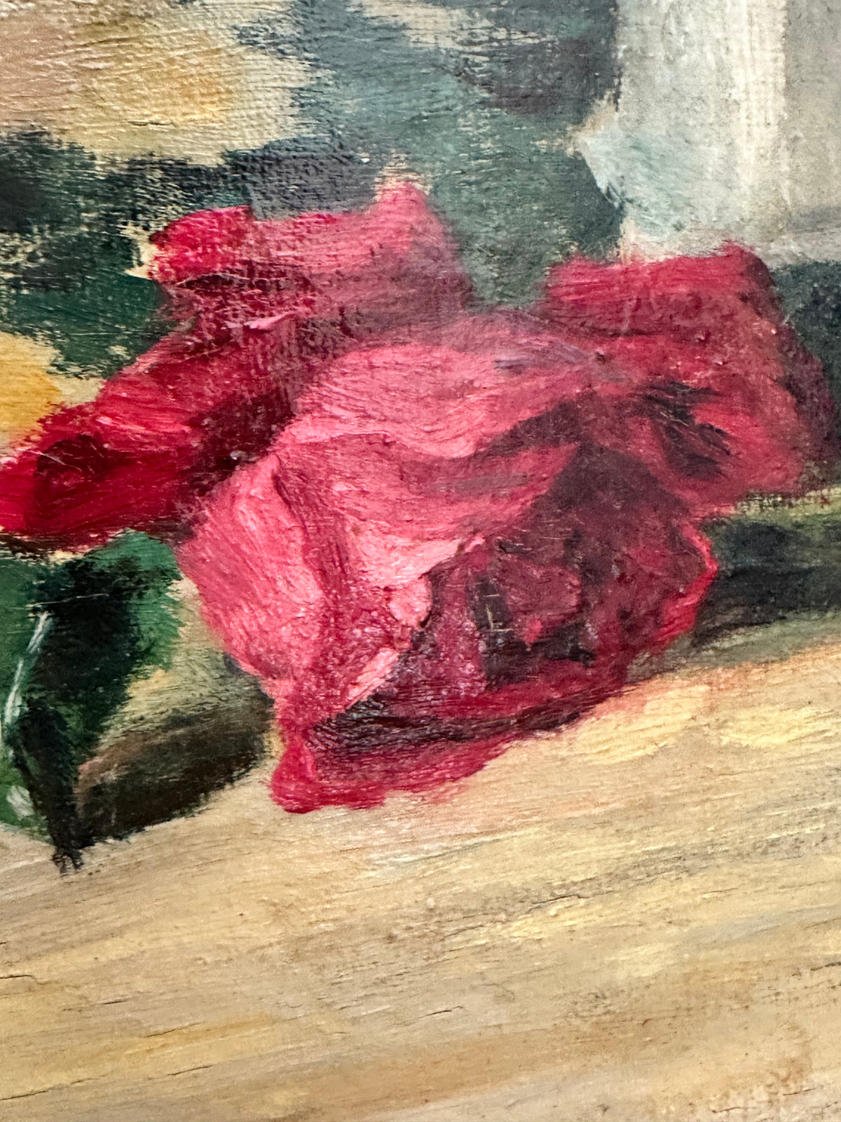 Antique French Floral Still Life Oil Painting with Classical Figures Signed