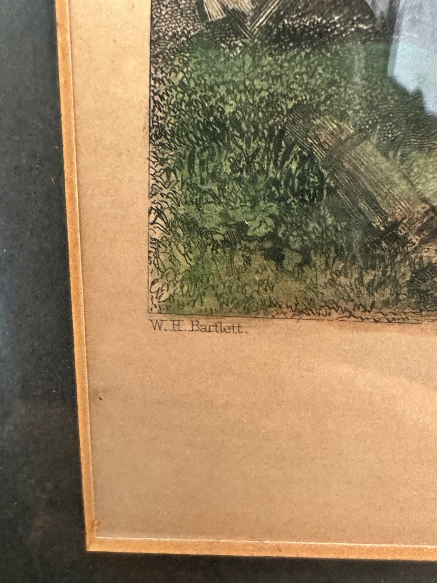 Antique Hand Colored Gloucester Engraving Pink Tones Blue Mat Bartlett
