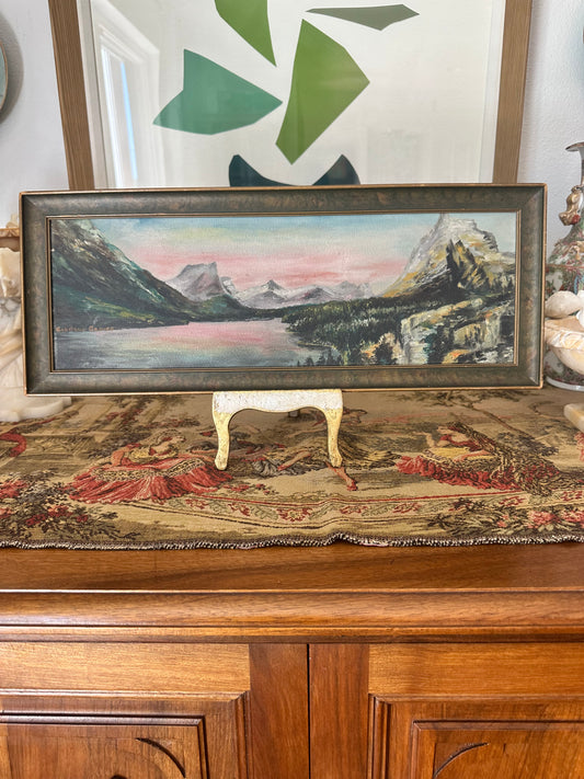 Vintage Panoramic Mountain Landscape Painting Pink Sky Signed Garrison Grover
