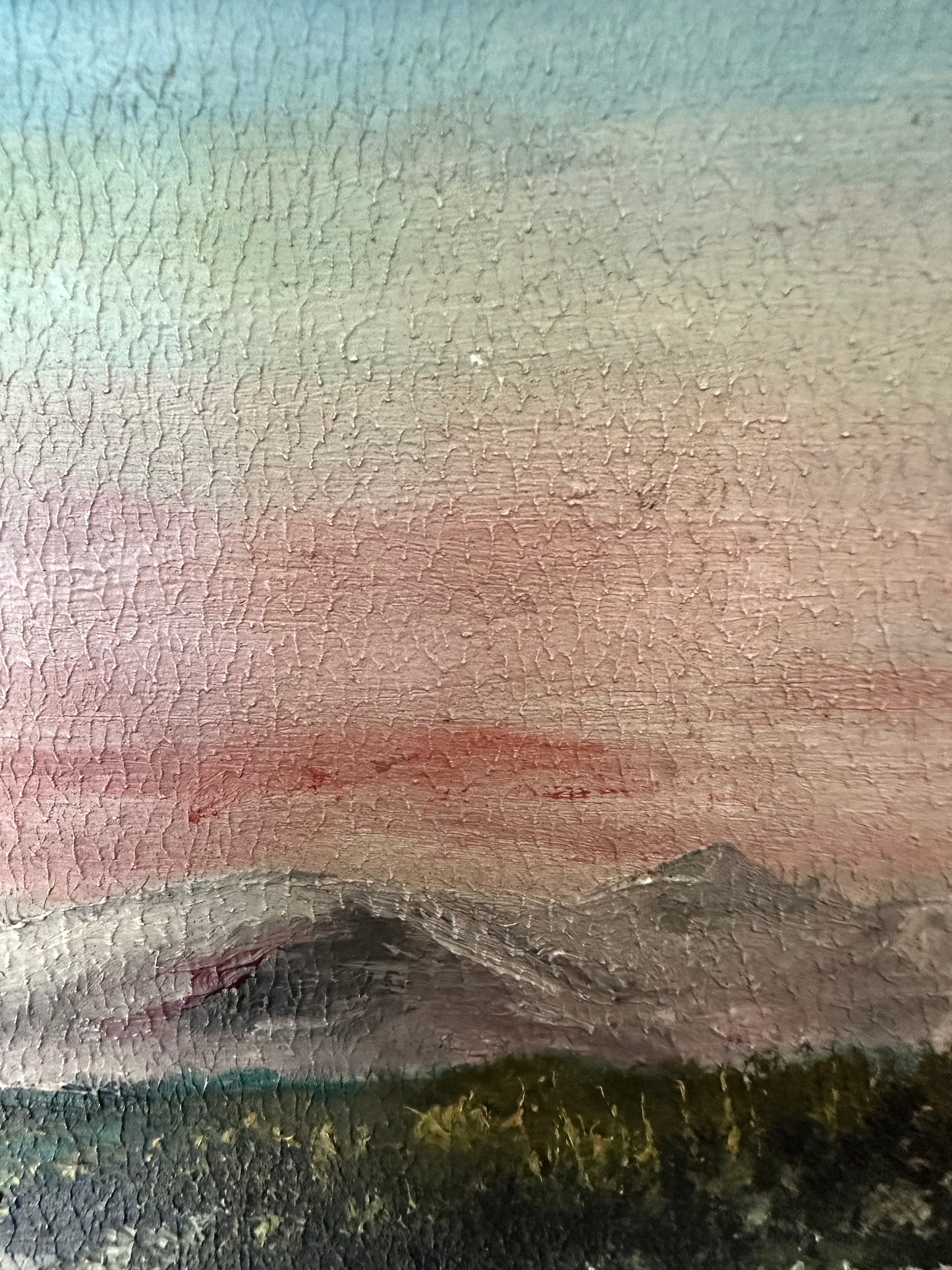 Vintage Panoramic Mountain Landscape Painting Pink Sky Signed Garrison Grover