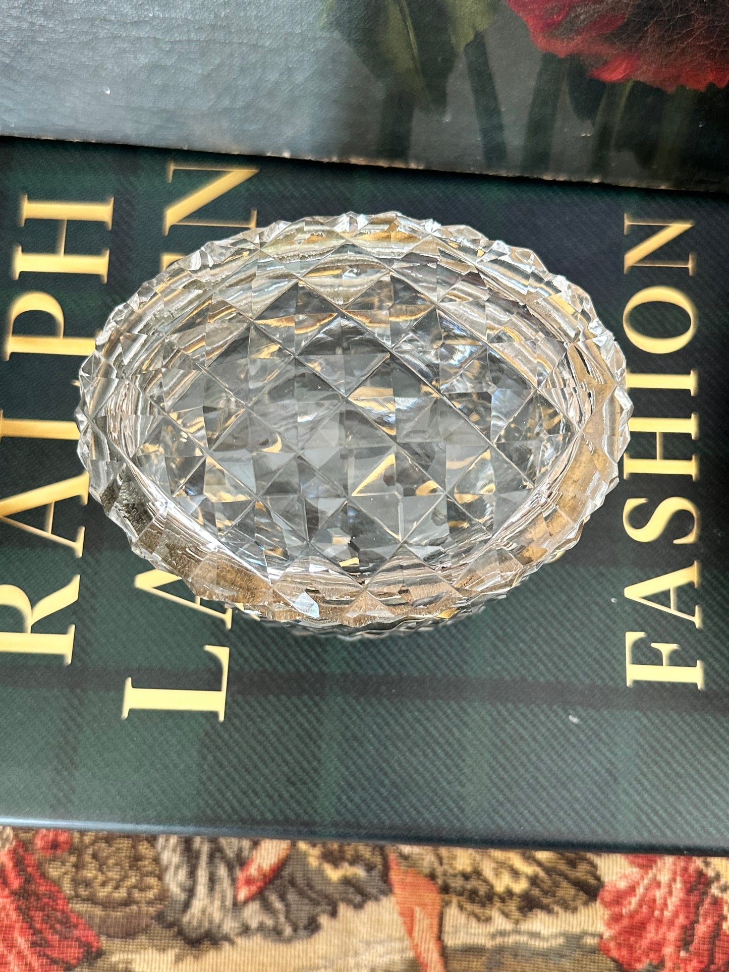 Antique Baccarat Style Cut Crystal Hinged Box with Gilt Brass Mount