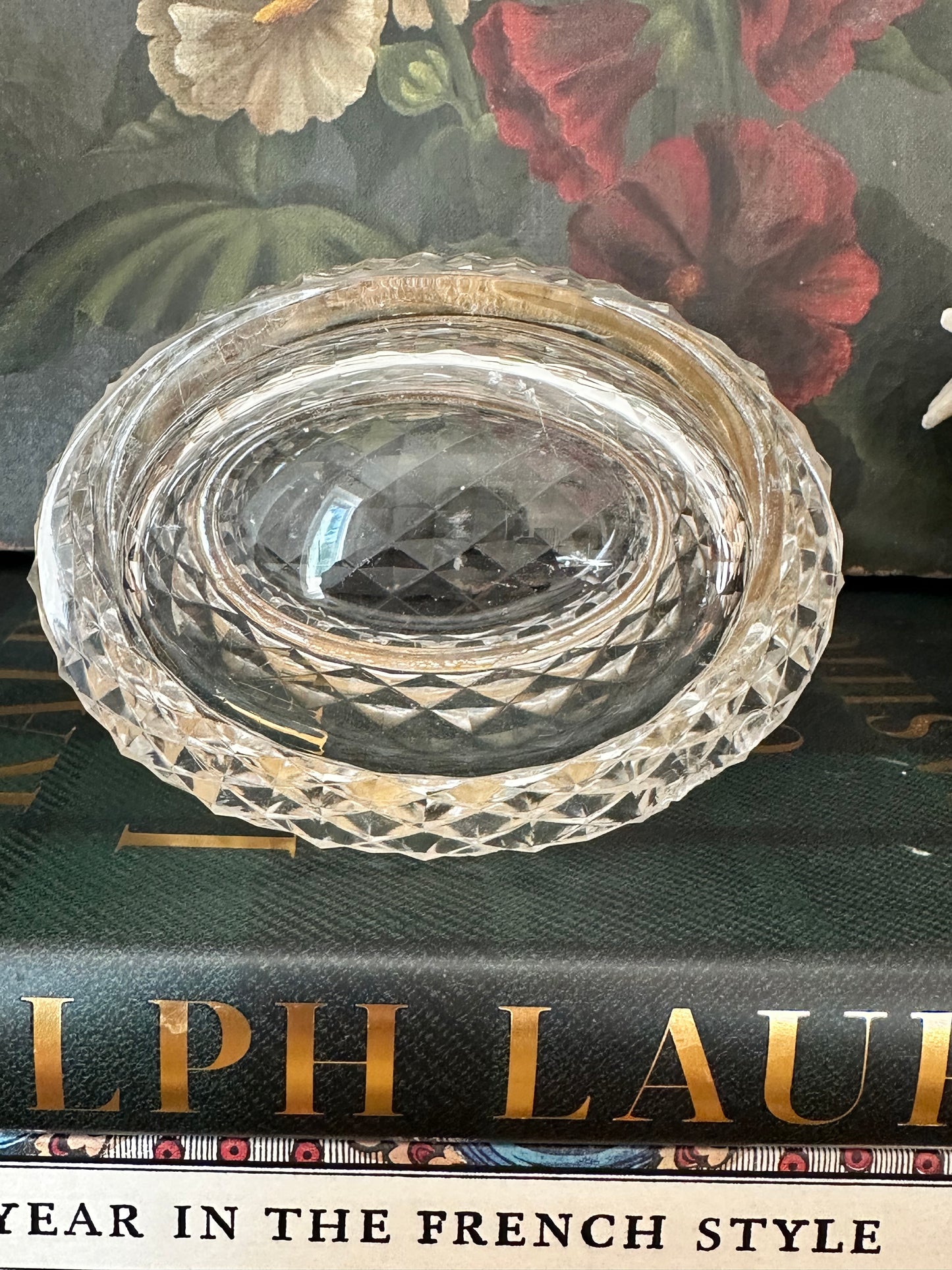 Antique Baccarat Style Cut Crystal Hinged Box with Gilt Brass Mount