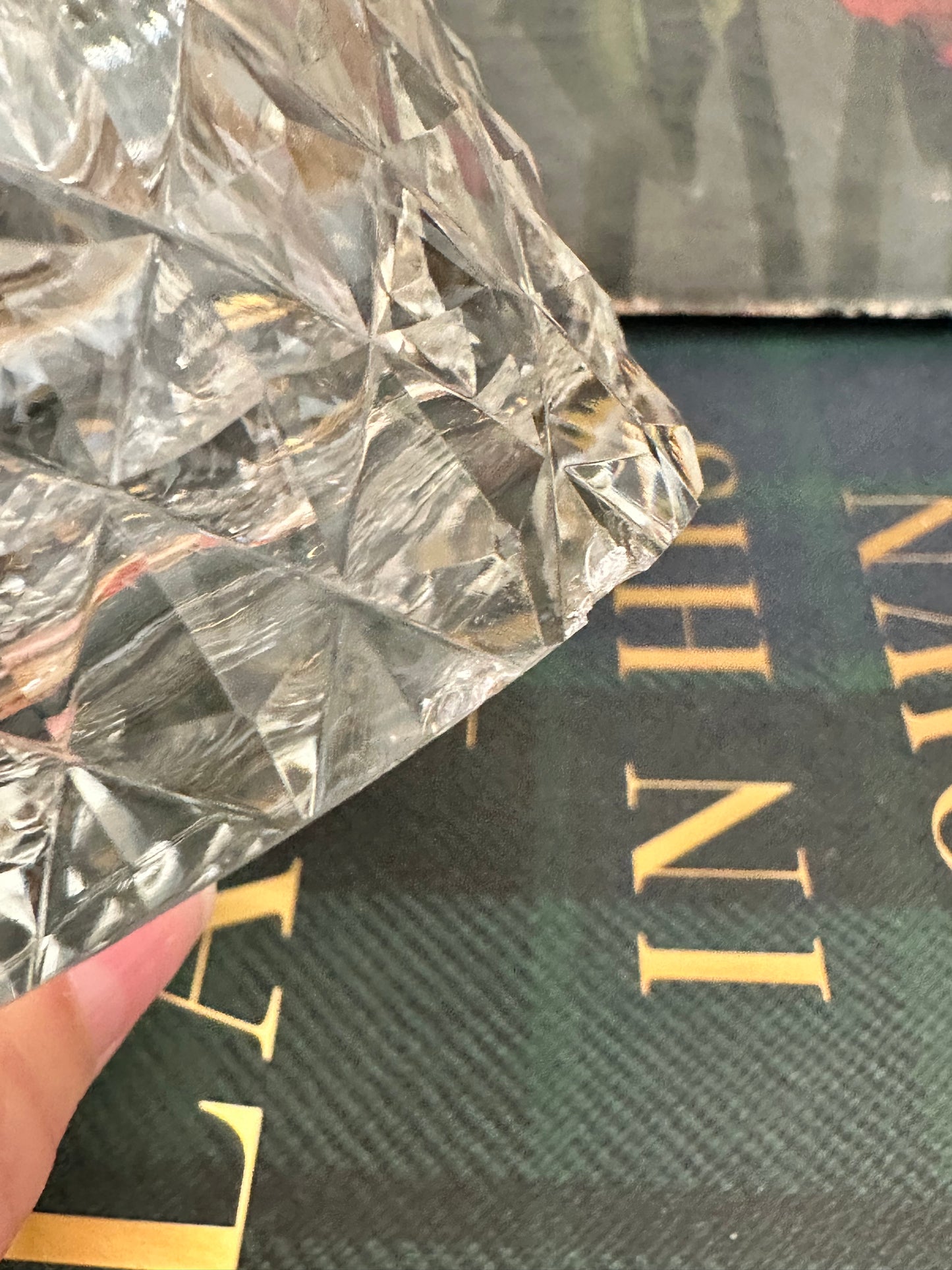 Antique Baccarat Style Cut Crystal Hinged Box with Gilt Brass Mount
