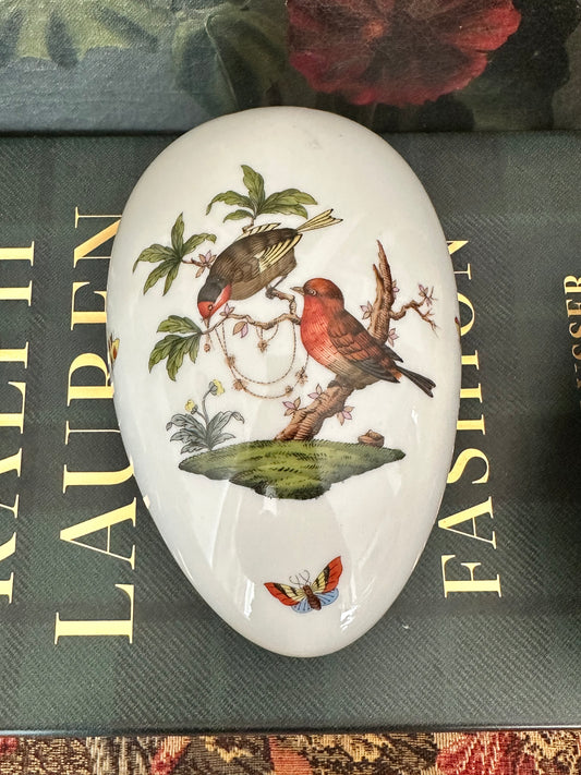 Herend Hungary Porcelain Lidded Bonbon Dish Birds Oval Box Hand Painted Trinket Box