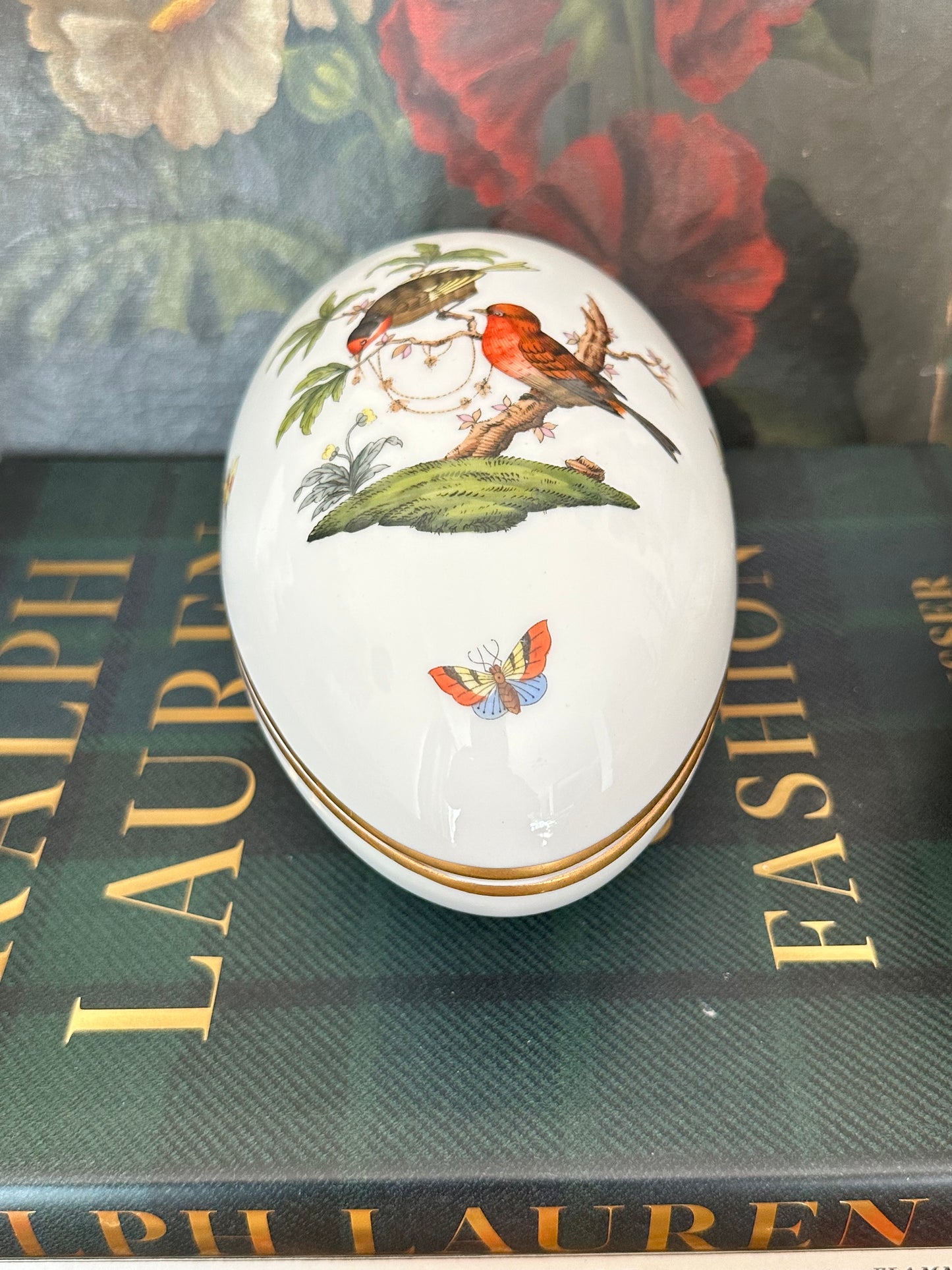 Herend Hungary Porcelain Lidded Bonbon Dish Birds Oval Box Hand Painted Trinket Box
