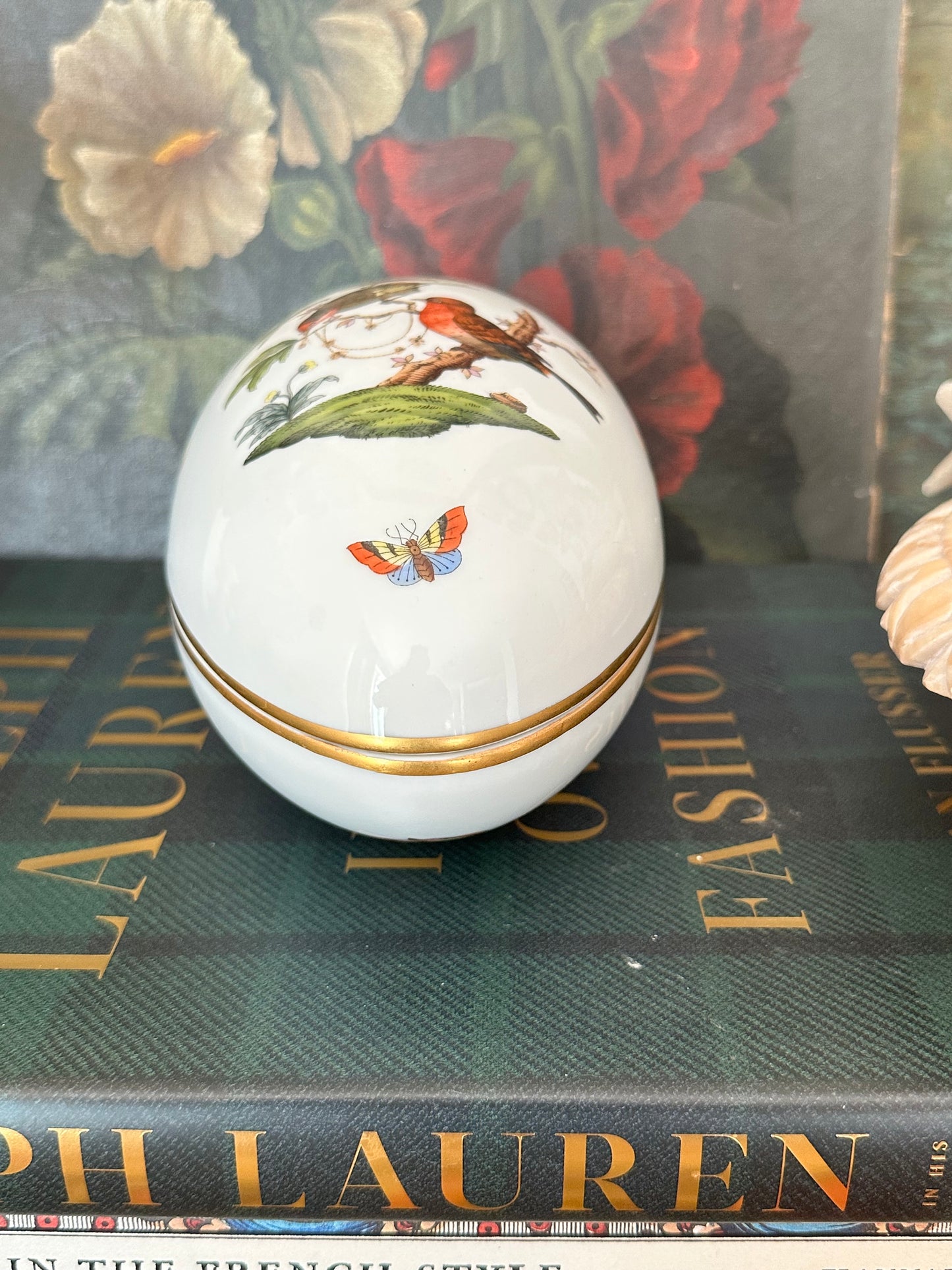 Herend Hungary Porcelain Lidded Bonbon Dish Birds Oval Box Hand Painted Trinket Box