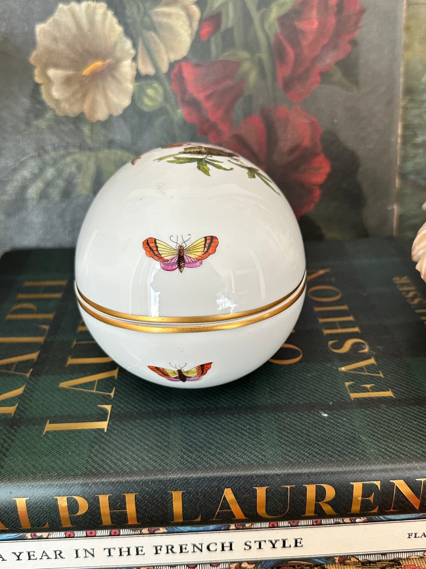 Herend Hungary Porcelain Lidded Bonbon Dish Birds Oval Box Hand Painted Trinket Box