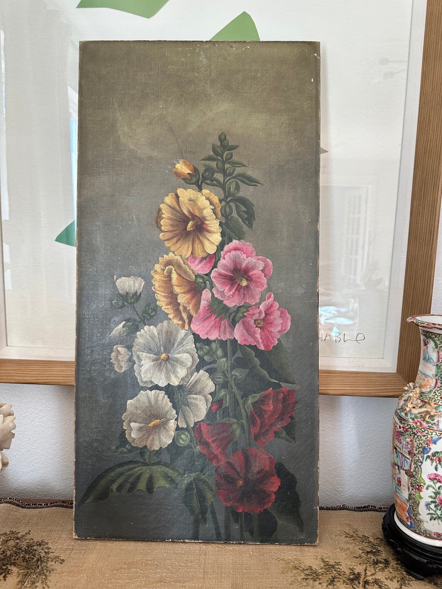 Antique French Floral Oil Painting on Canva