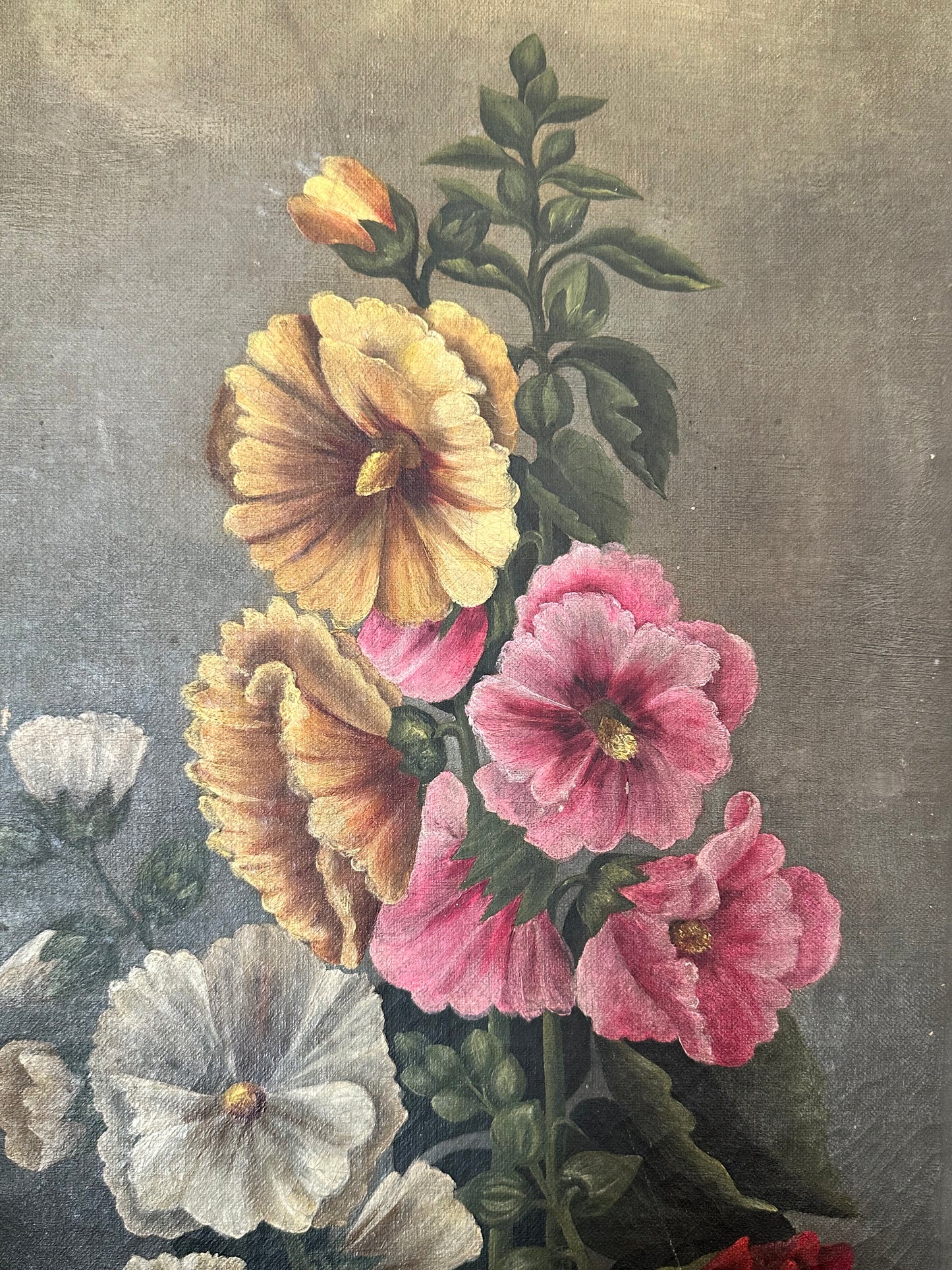 Antique French Floral Oil Painting on Canva