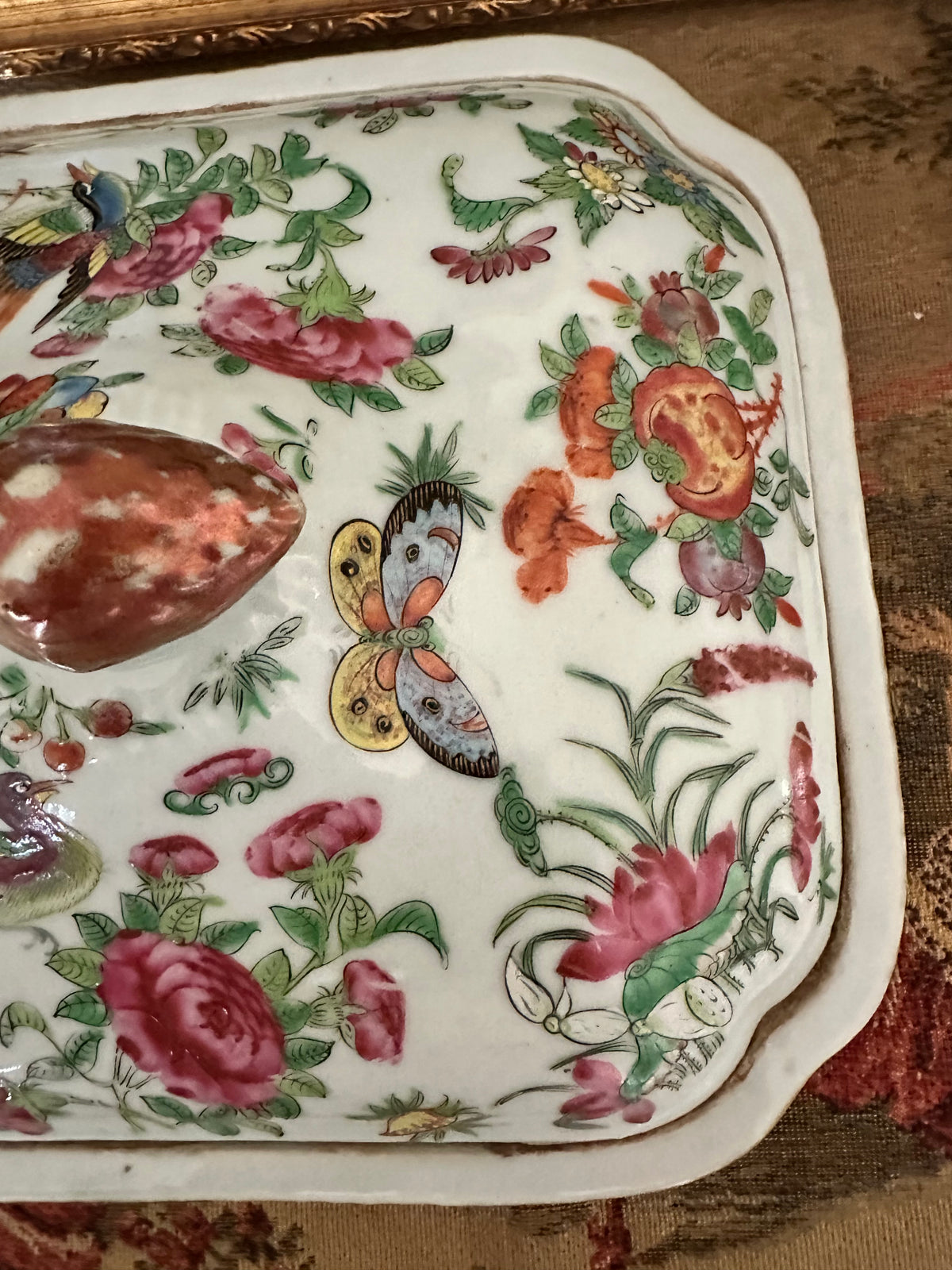 Antique Famille Rose Canton Lidded Tureen White Ground Chinese Export Porcelain