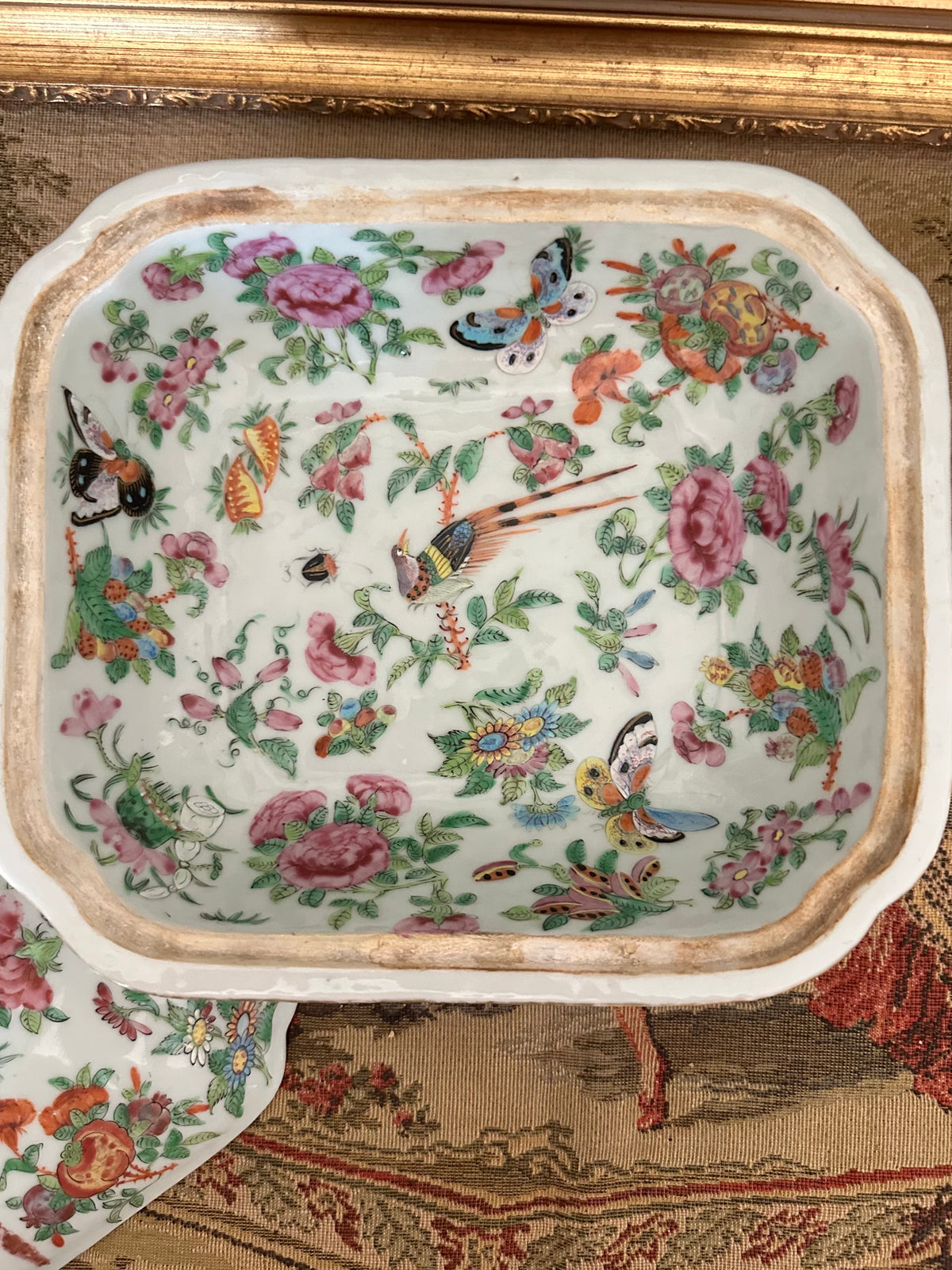Antique Famille Rose Canton Lidded Tureen White Ground Chinese Export Porcelain