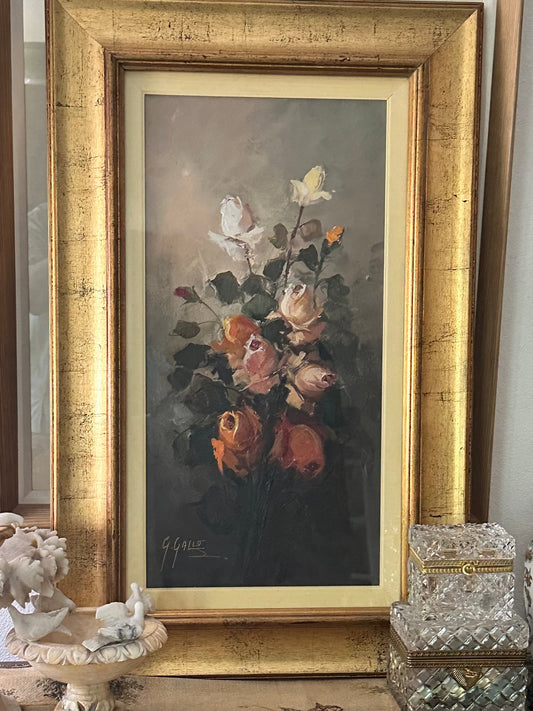 Vintage Italian Oil Painting Roses Signed G. Gallo Framed Floral Still Life
