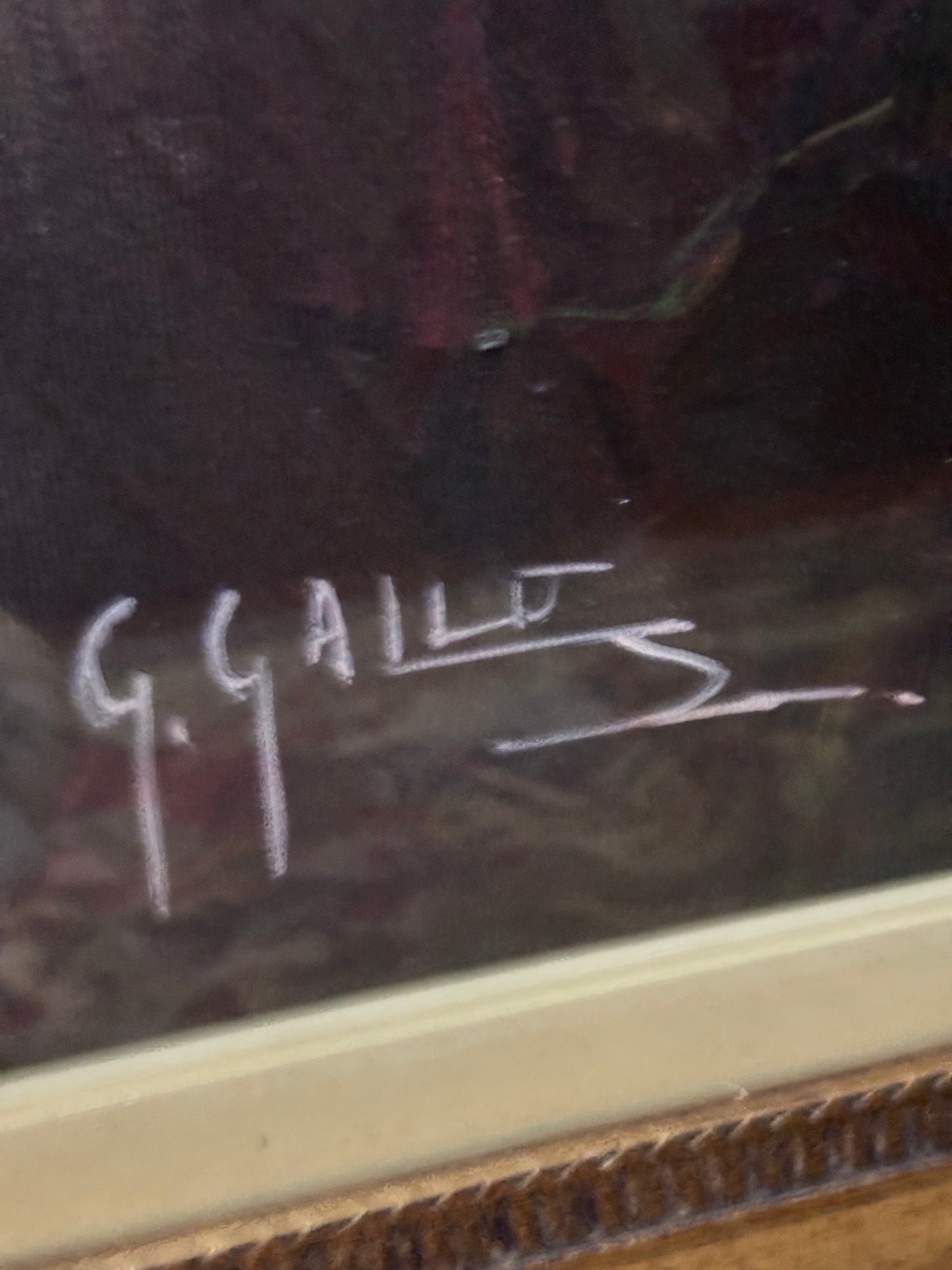 Vintage Italian Oil Painting Red Roses Signed G. Gallo Framed Floral Still Life