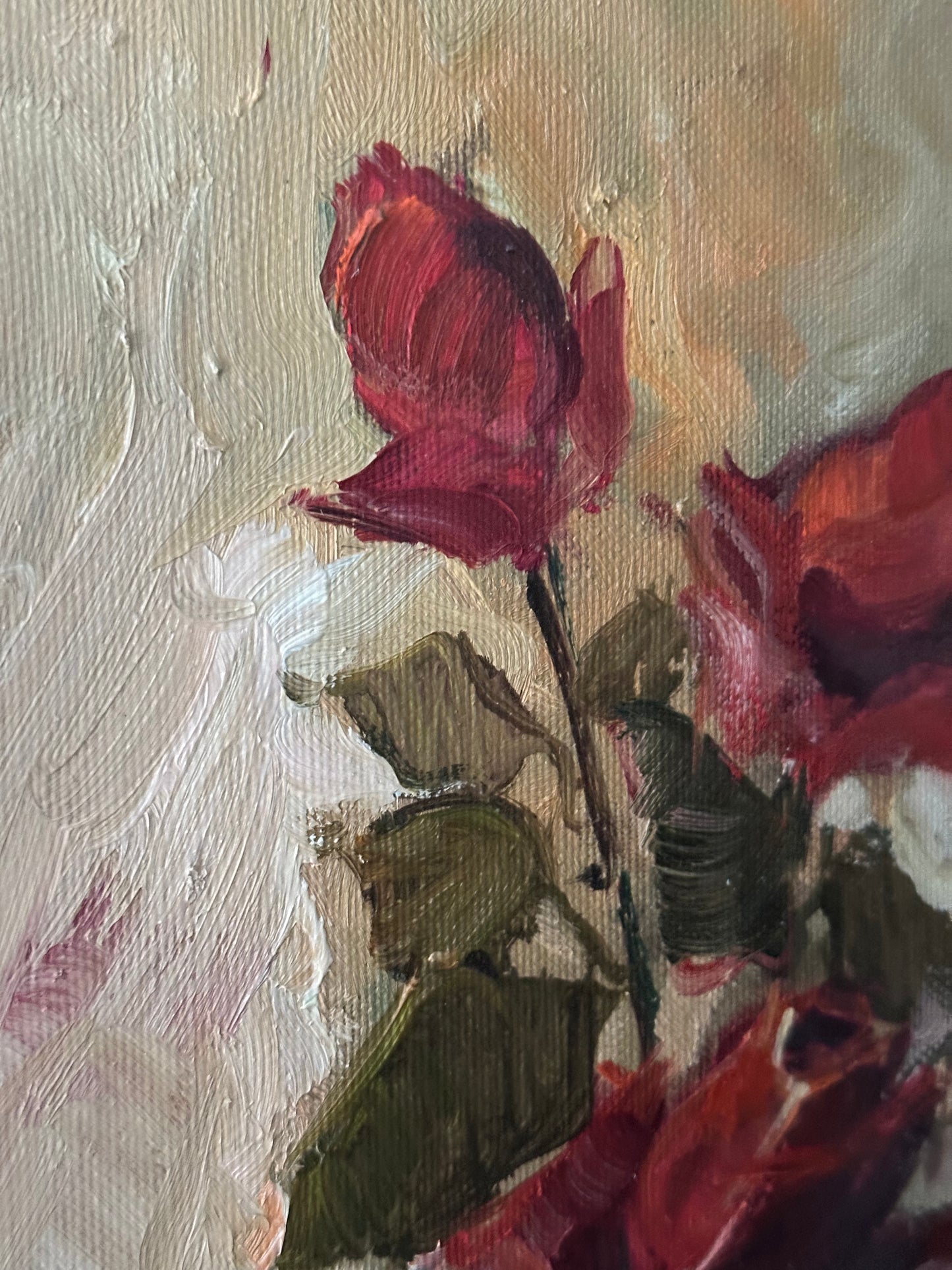 Vintage Italian Oil Painting Red Roses Signed G. Gallo Framed Floral Still Life