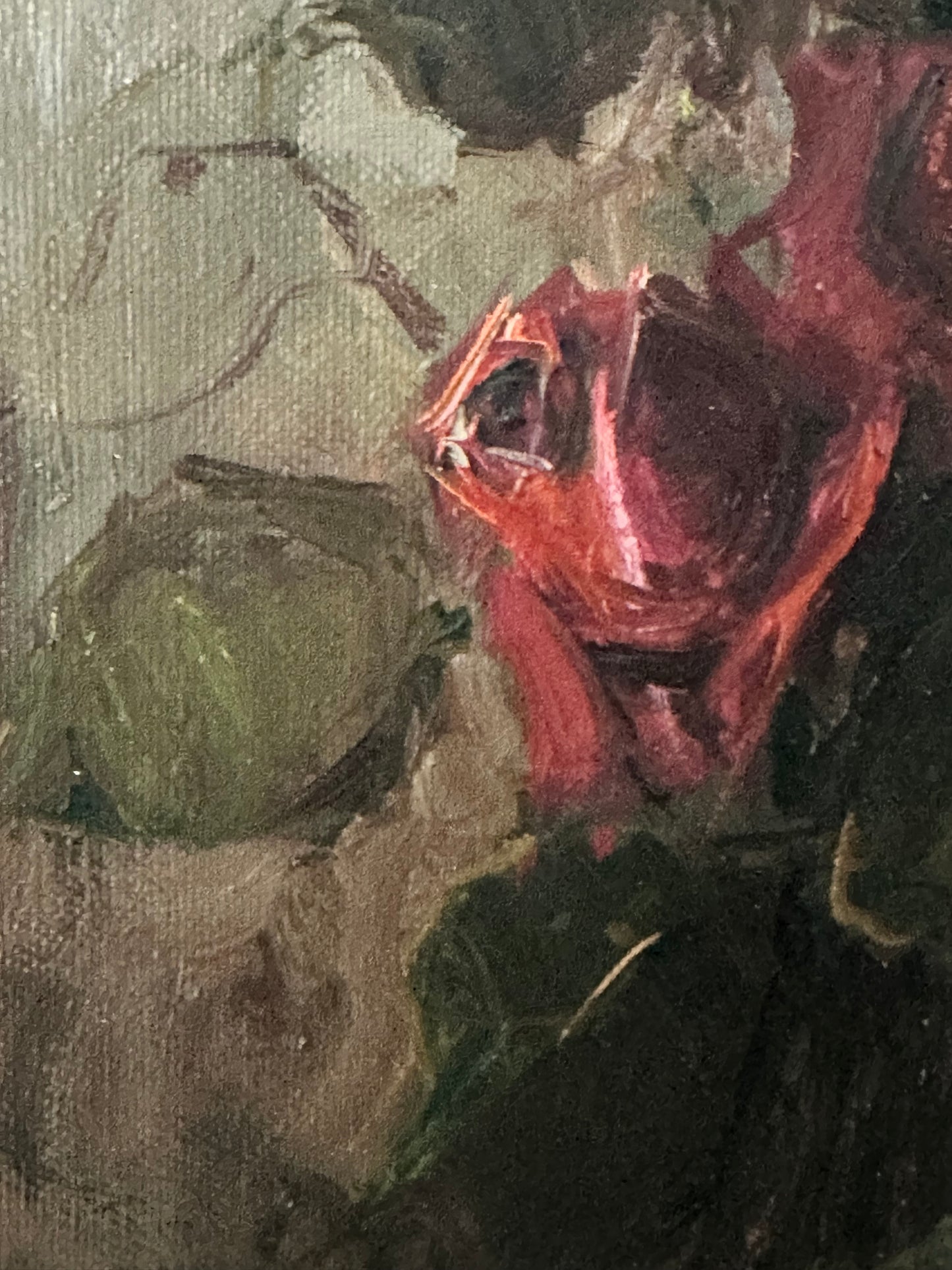 Vintage Italian Oil Painting Red Roses Signed G. Gallo Framed Floral Still Life