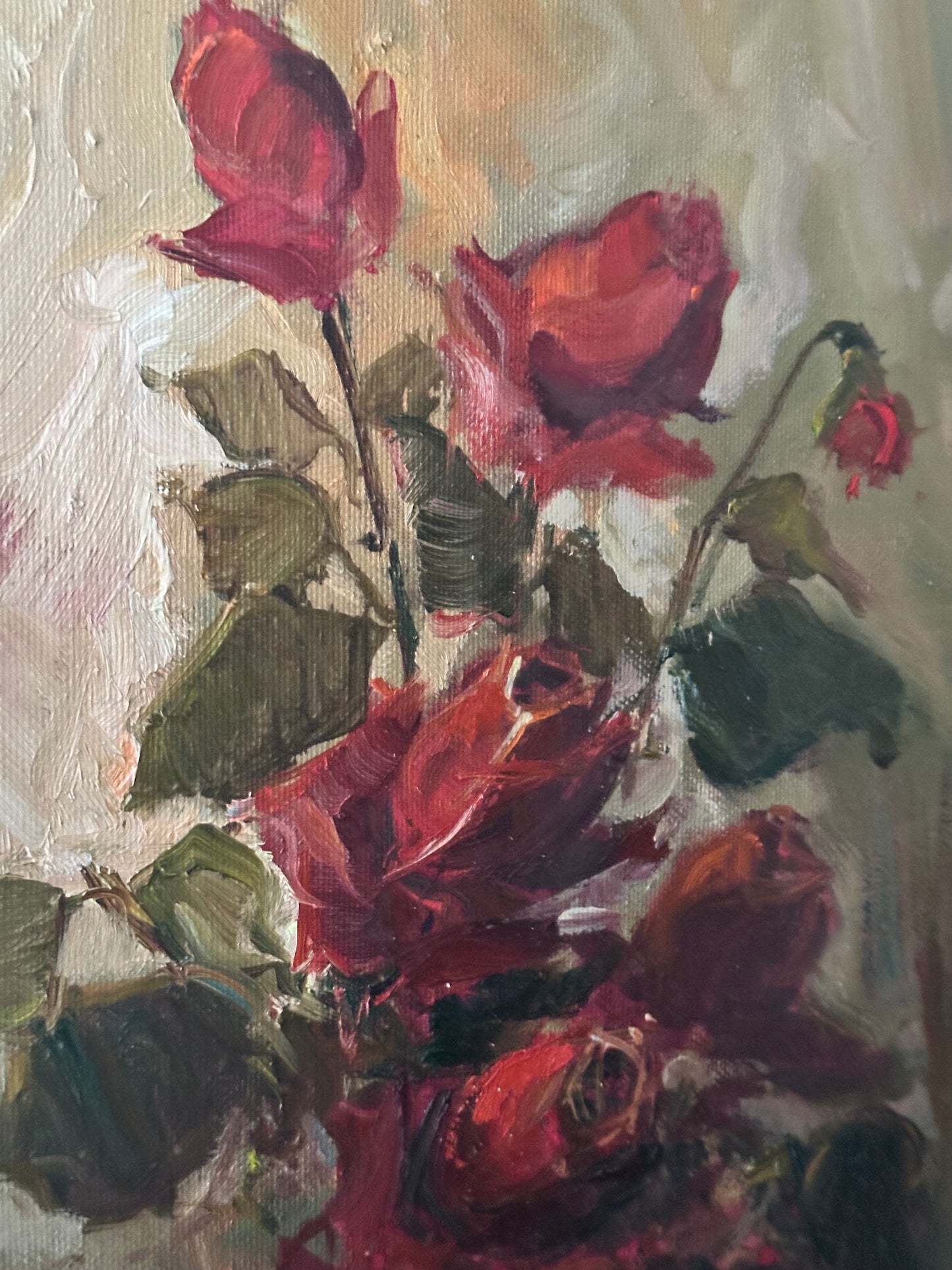 Vintage Italian Oil Painting Red Roses Signed G. Gallo Framed Floral Still Life