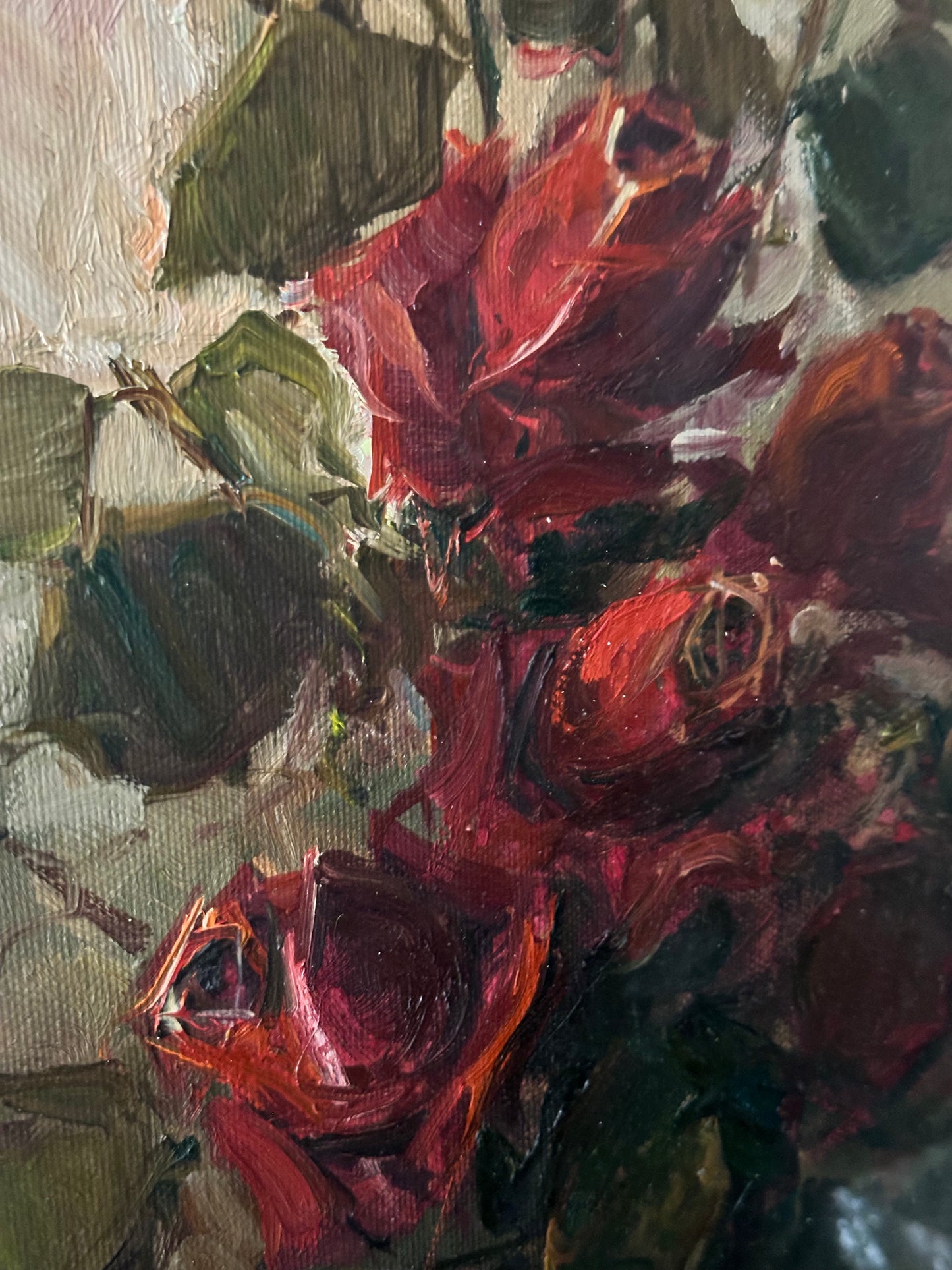 Vintage Italian Oil Painting Red Roses Signed G. Gallo Framed Floral Still Life
