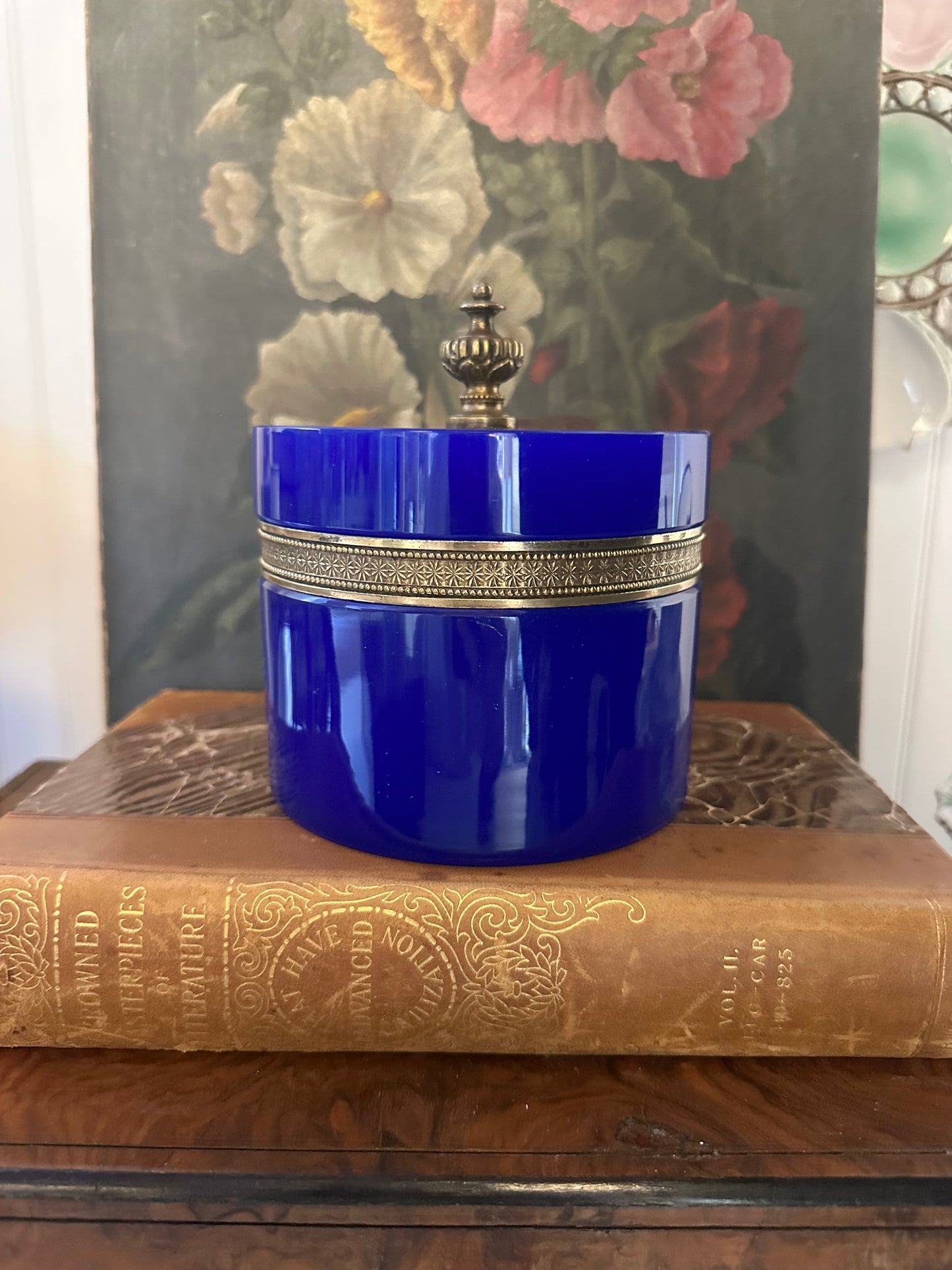 Antique French Lapis Opaline Glass Casket with Gilt Bronze Mounts
