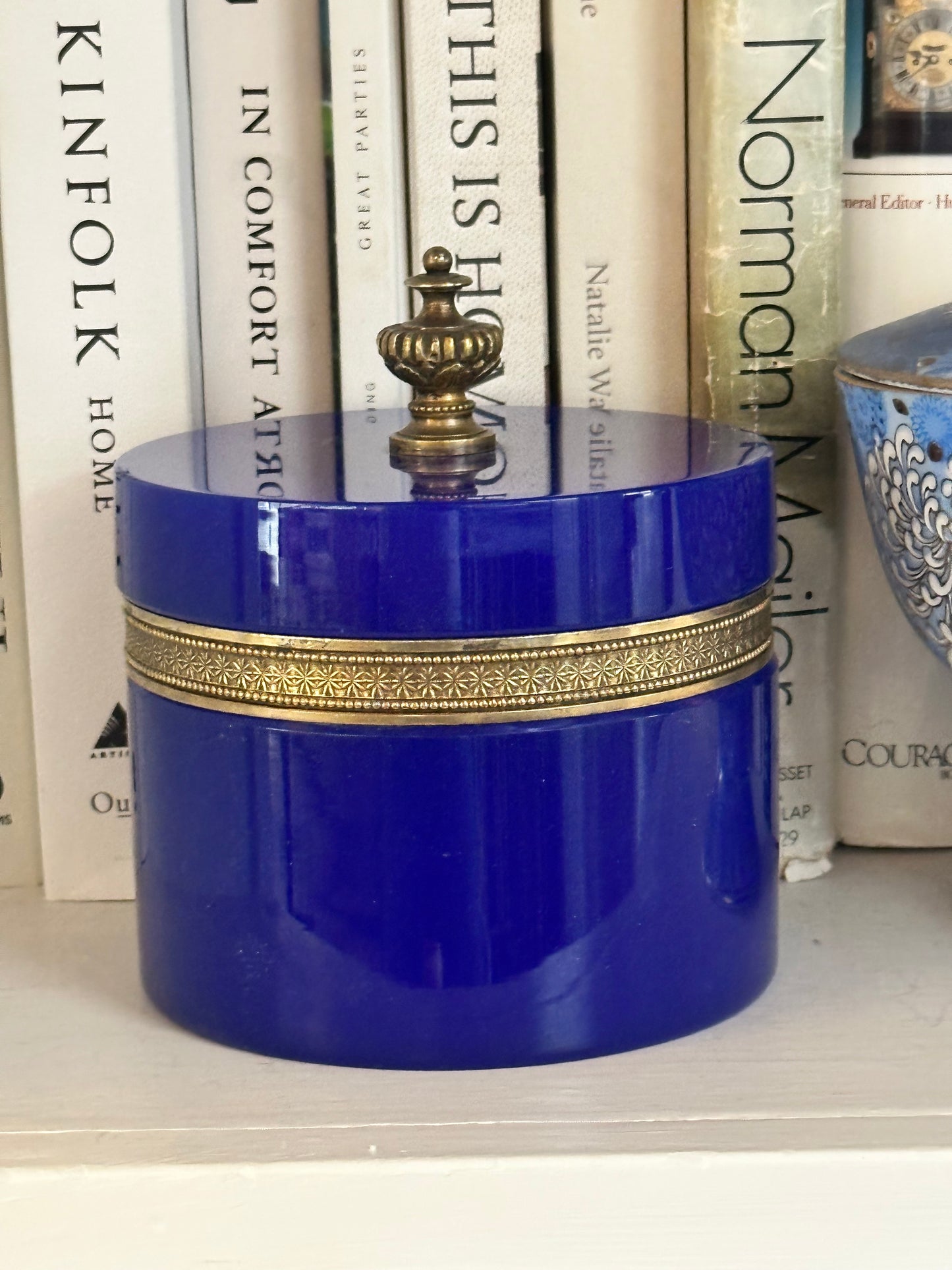 Antique French Lapis Opaline Glass Casket with Gilt Bronze Mounts