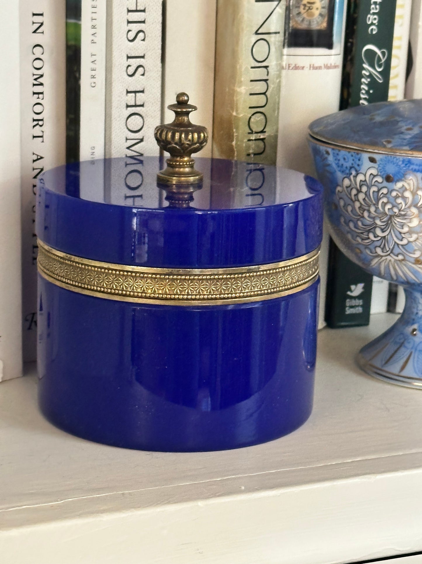 Antique French Lapis Opaline Glass Casket with Gilt Bronze Mounts