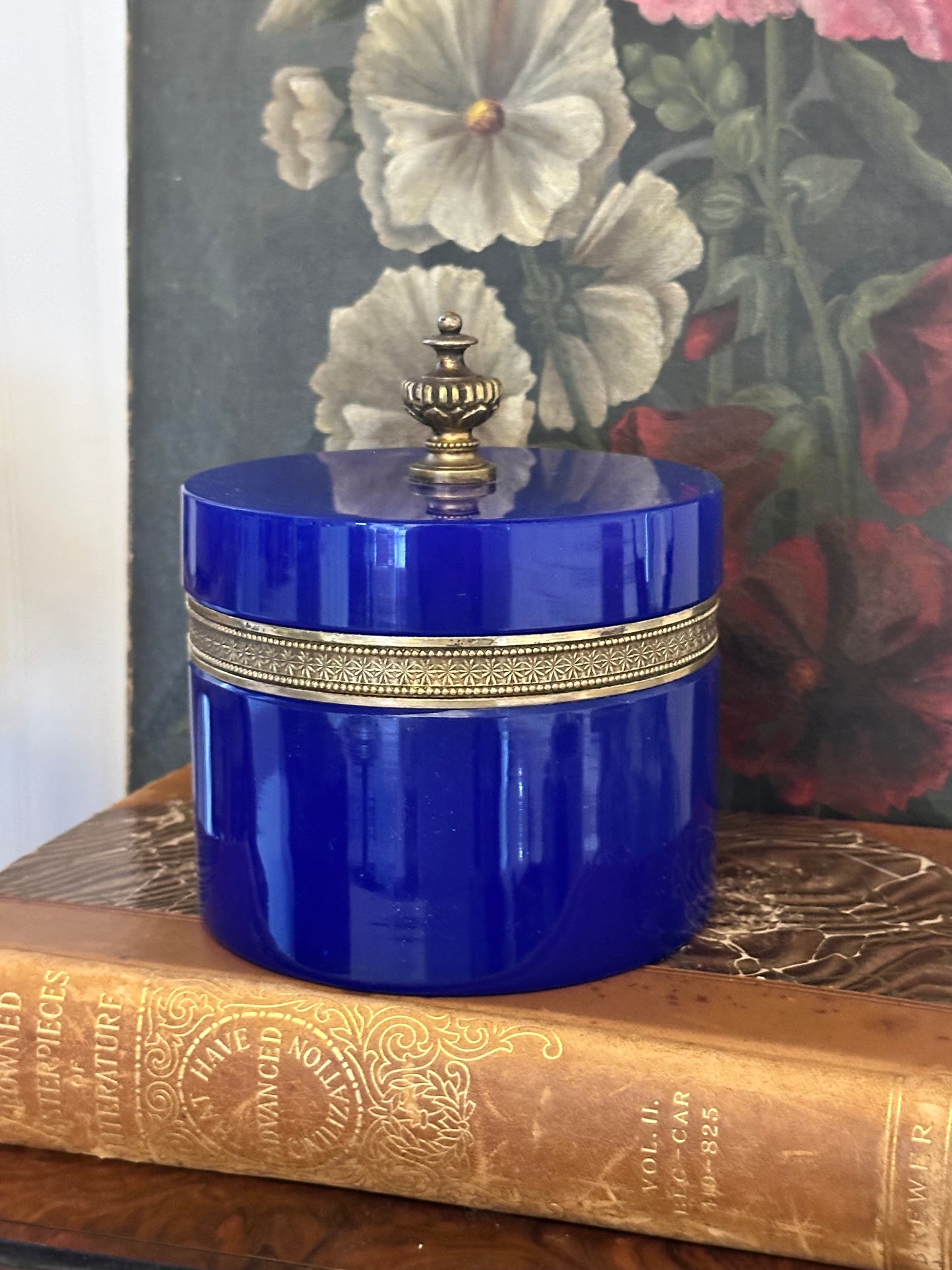 Antique French Lapis Opaline Glass Casket with Gilt Bronze Mounts