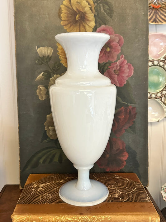 11.5" Antique Sevres France Opaline Glass Vase White Opaline Over Clear Bulle de Savon Foot