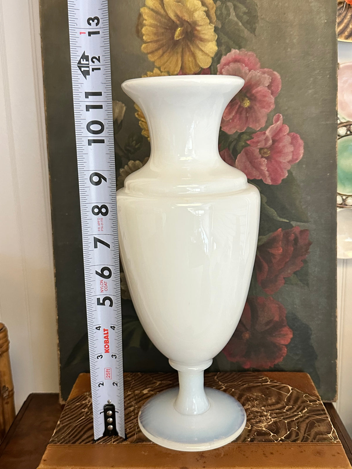 11.5" Antique Sevres France Opaline Glass Vase White Opaline Over Clear Bulle de Savon Foot
