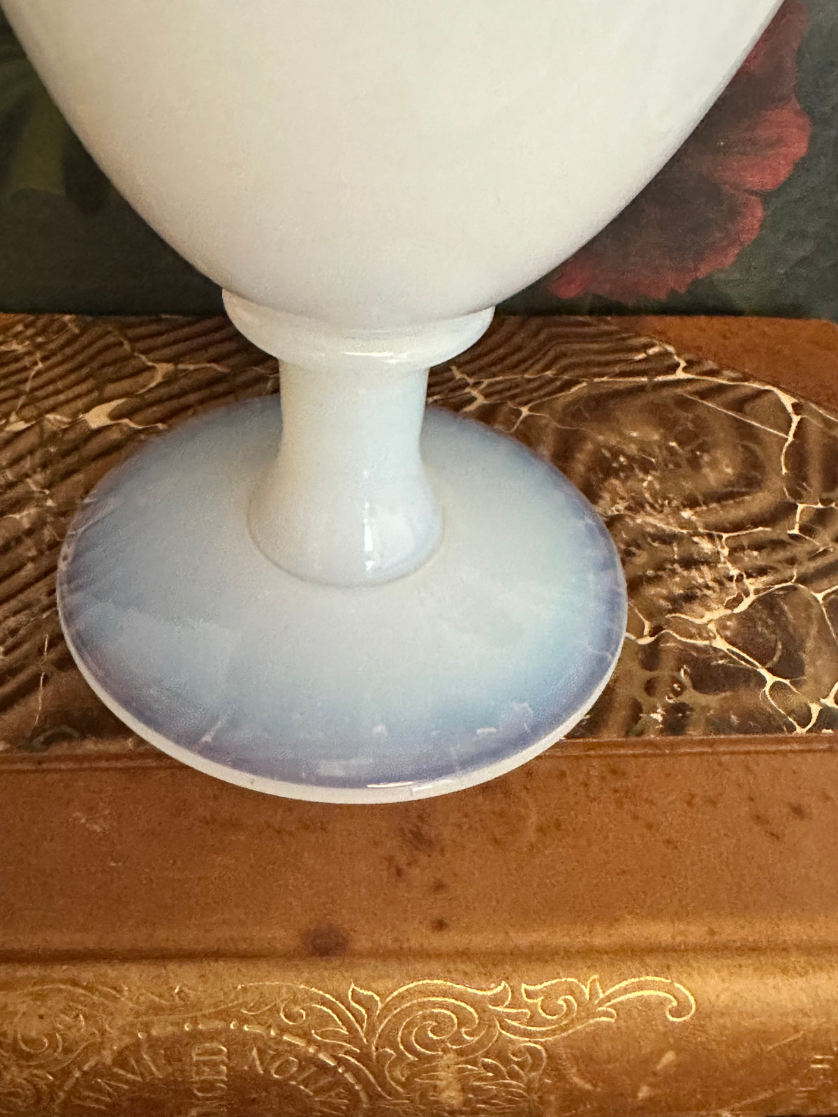 11.5" Antique Sevres France Opaline Glass Vase White Opaline Over Clear Bulle de Savon Foot