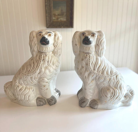 Antique Staffordshire Style Mantel Dog Pair - 13"