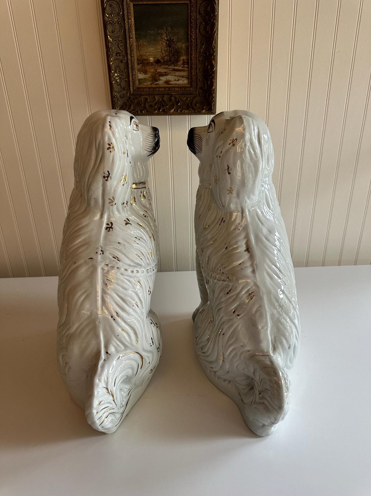 Antique Staffordshire Style Mantel Dog Pair - 13"