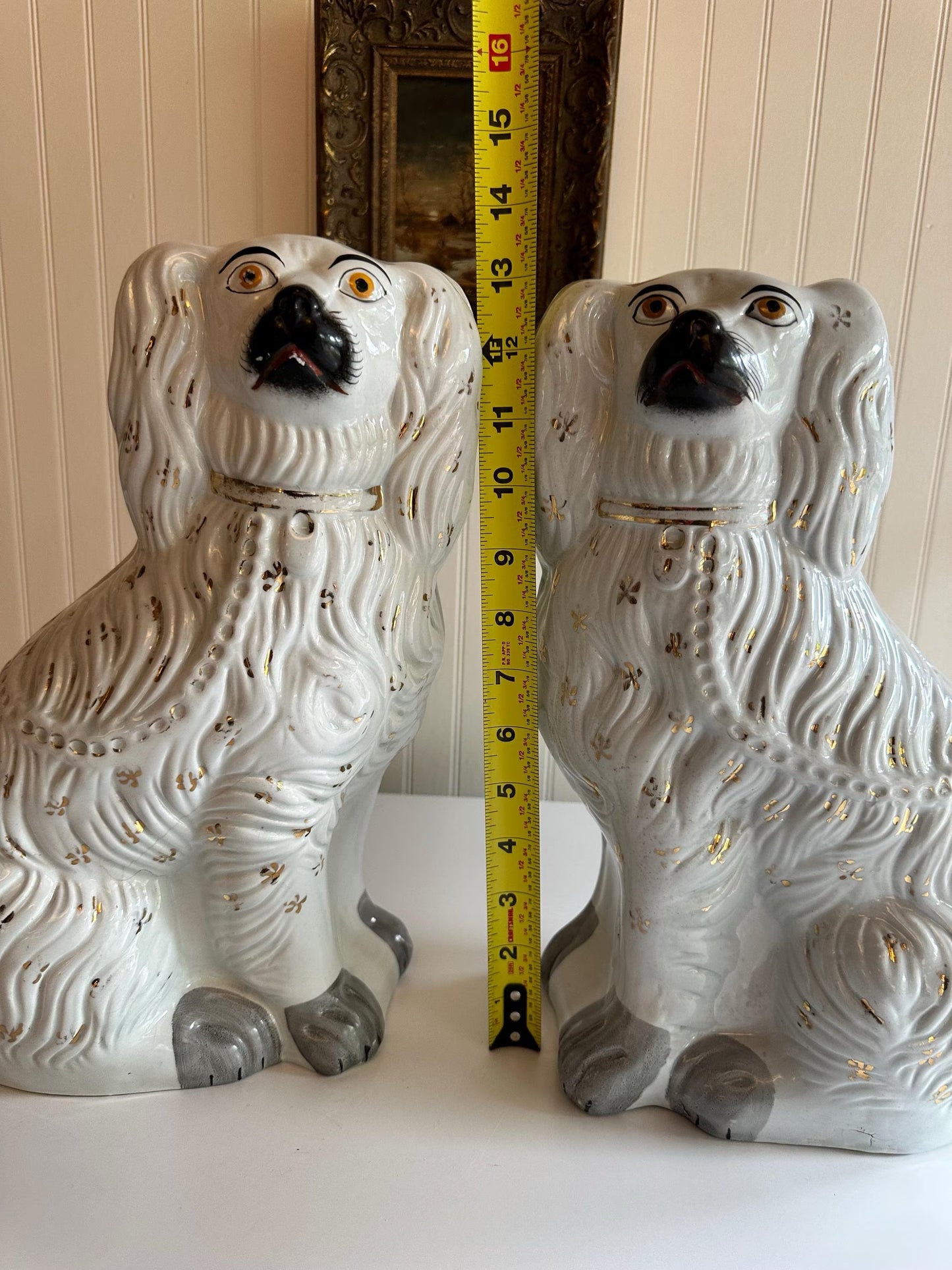 Antique Staffordshire Style Mantel Dog Pair - 13"