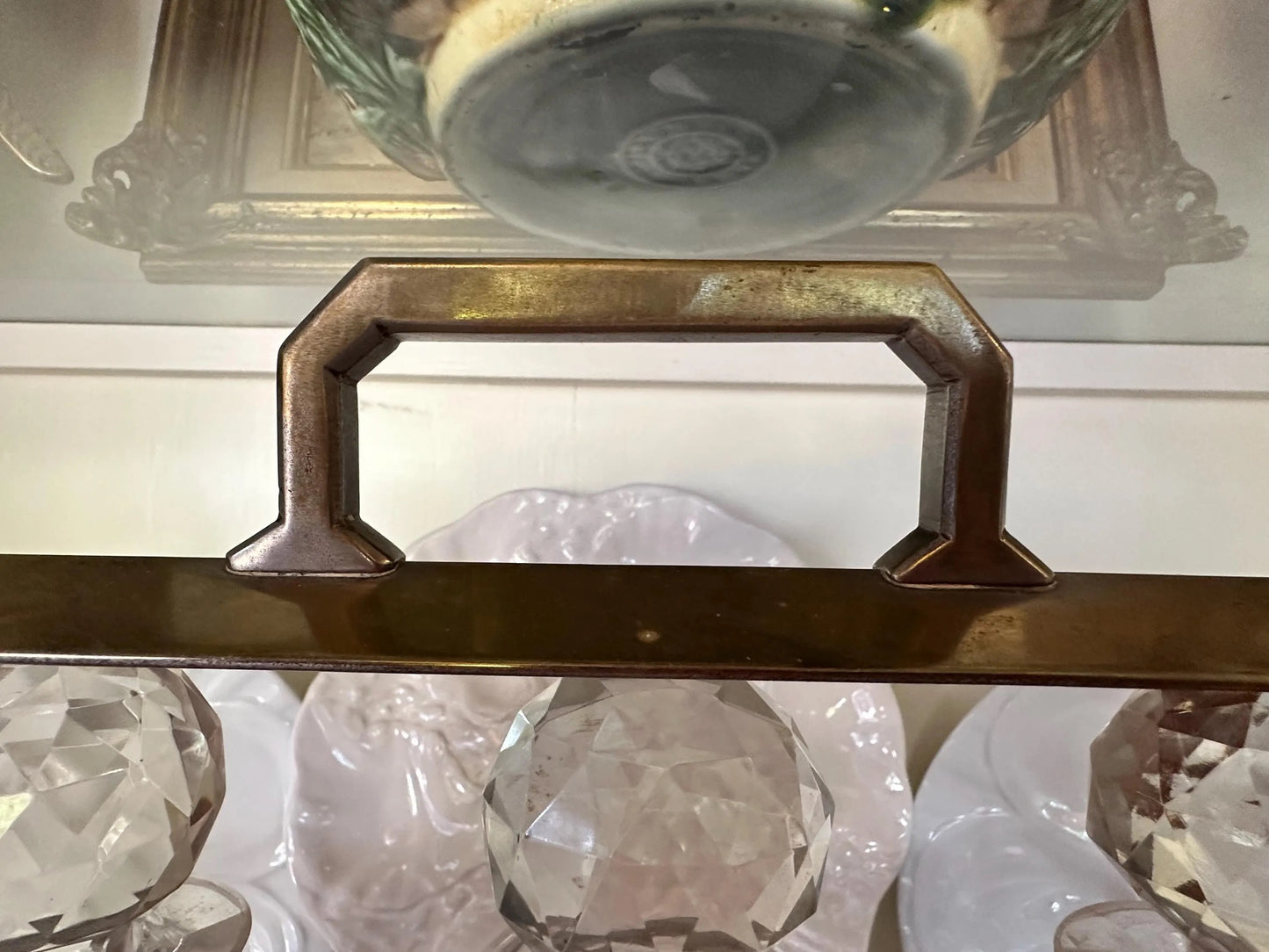 Antique English Oak and Brass Tantalus with Three Cut Glass Decanters