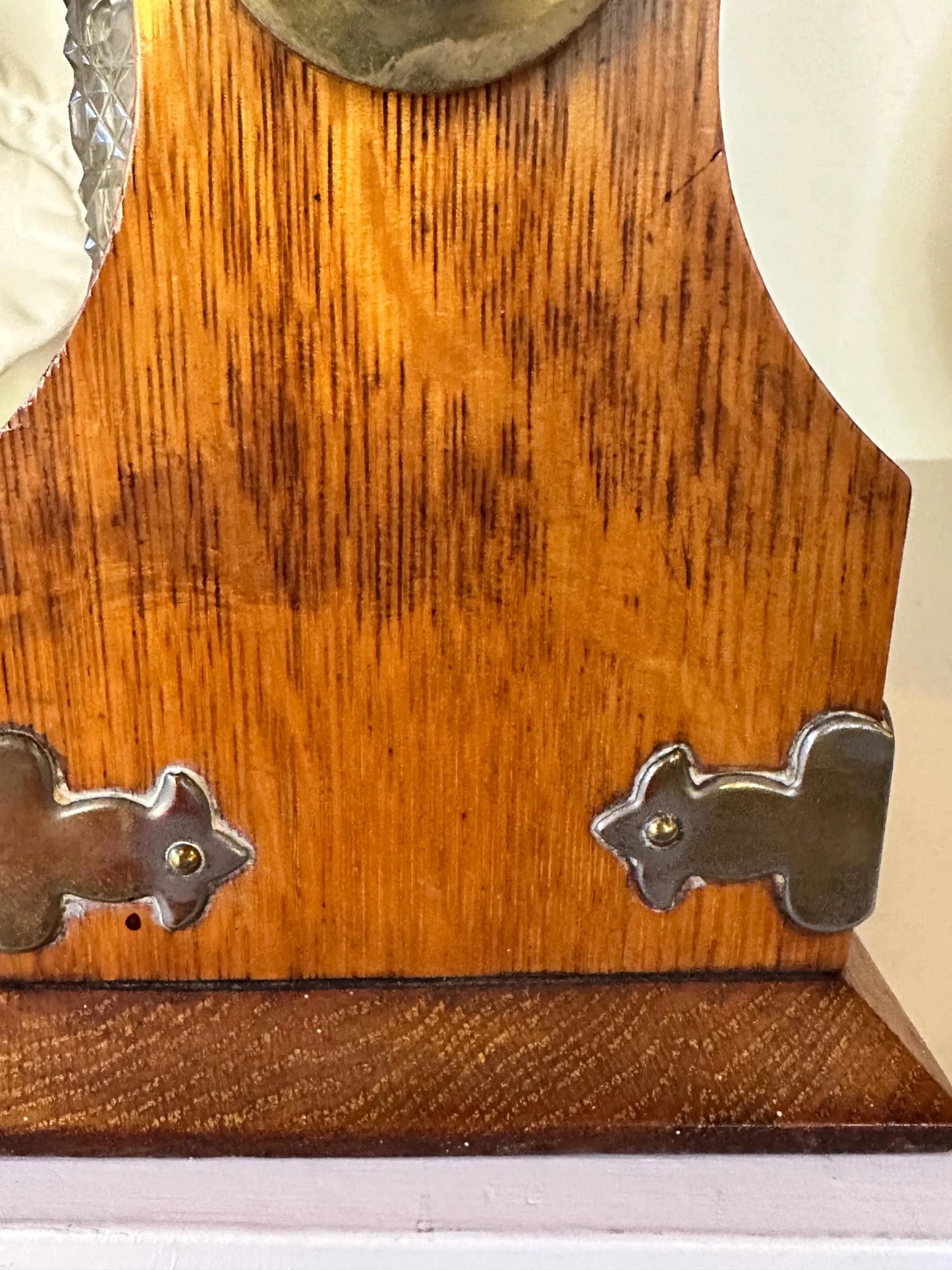 Antique English Oak and Brass Tantalus with Three Cut Glass Decanters